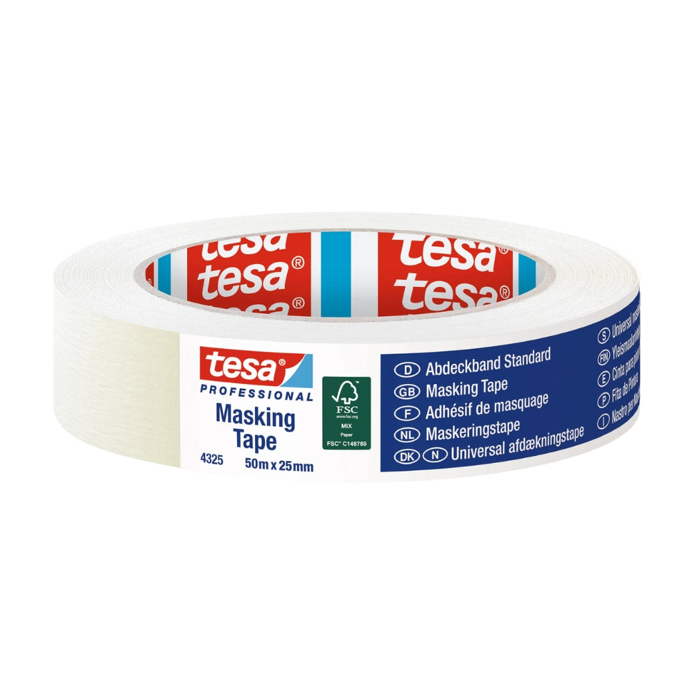 tesa® 4325 Abdeckband Basic – Standard-Malerband für Innenbereich, Naturkautschuk, leicht gekreppt, beige