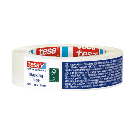 tesa® 4325 Abdeckband Basic – Standard-Malerband für Innenbereich, Naturkautschuk, leicht gekreppt, beige
