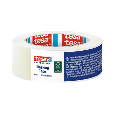 tesa® 4325 Abdeckband Basic – Standard-Malerband für Innenbereich, Naturkautschuk, leicht gekreppt, beige