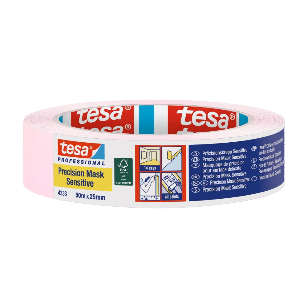 tesa® 4333 Präzisionskrepp Sensitive – Abdeckband für empfindliche Oberflächen, Innenbereich, rosa, 85 µm 