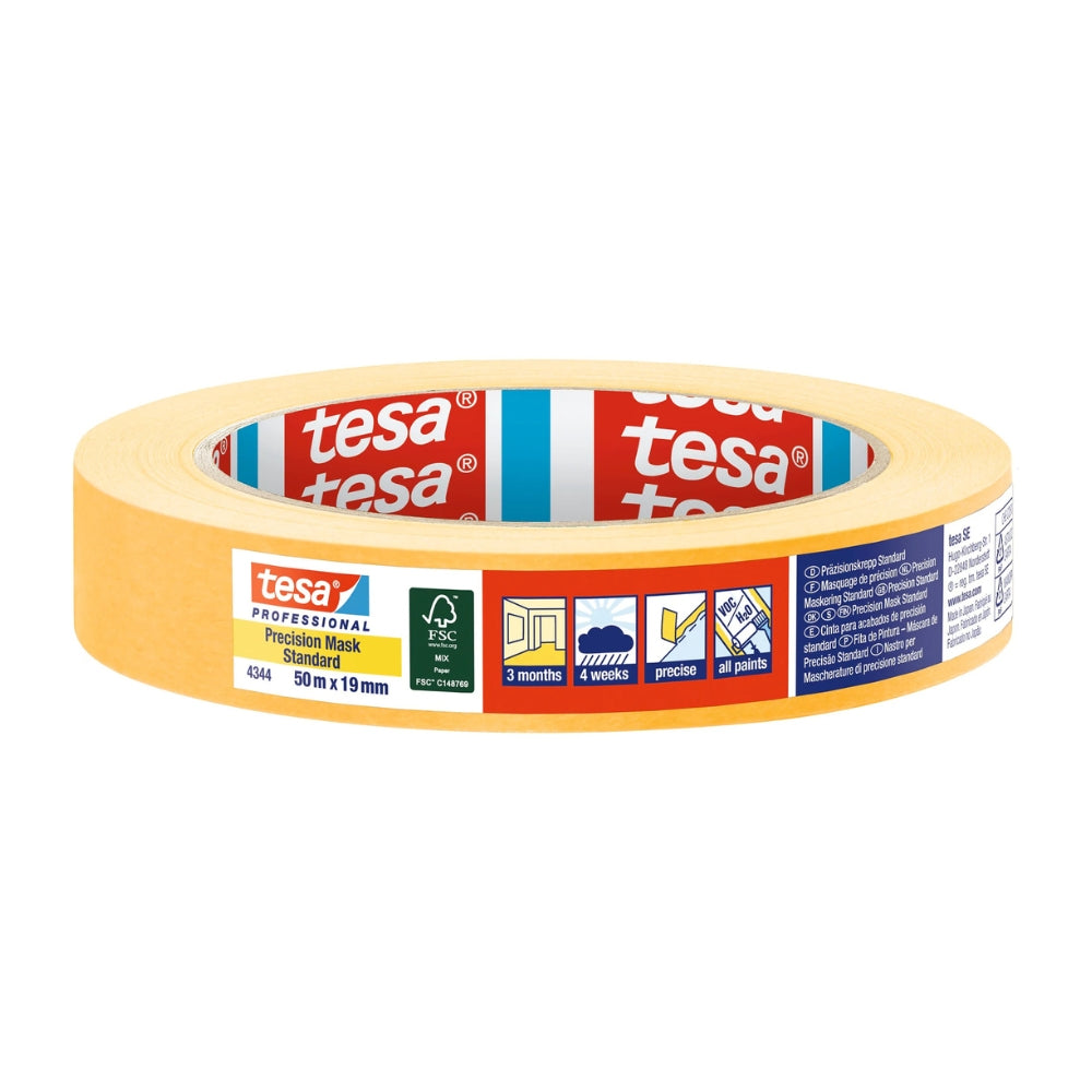 tesa® Professional 4344 Präzisionskrepp Standard – Flaches Abdeckband für saubere Farb- und Lackkanten im Innenbereich